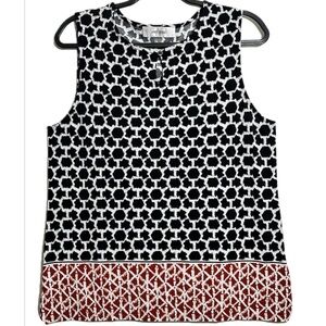 Jones Studio Black Red Blouse Sleeveless Knit Top Keyhole Detail - Size M - NWOT